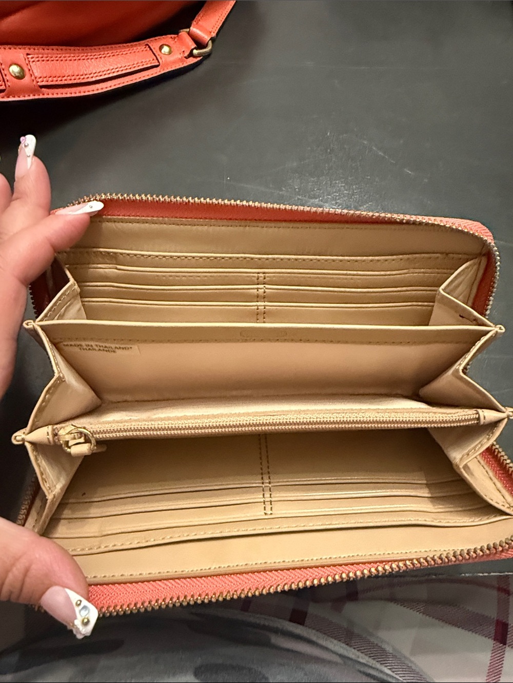 Coach Orange Leather Zip-Around Wallet with Gold Logo - Picture 4 of 5
